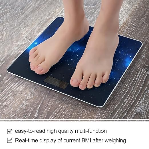Blue-Starry Sky Digital Bathroom Scale for Body Weight Lighted LCD Display Round Corner