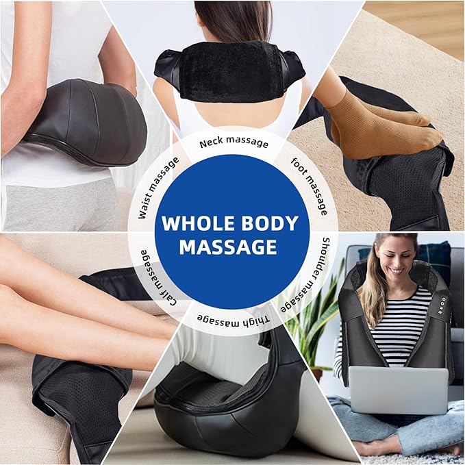 Joyset Shiatsu Neck and Back Massager with HeatElectric Shoulder Massager3D Kneading Massage with Cloth Cover Easy to Clean Best Gift for Men Women Parents (Black1+Handbag)