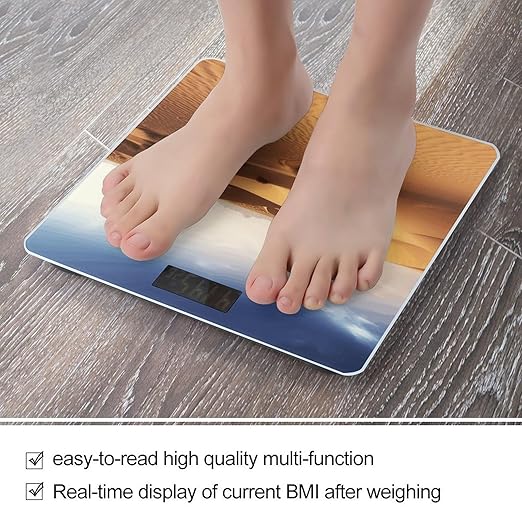 Desert Landscape Digital Bathroom Scale for Body Weight with High Precision Digital Weighing Scale with BMI Clear LCD Display and Step-On Measures Weight Up to 180kg