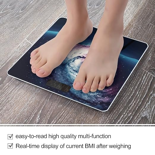 Space Galaxy with Telescope Bathroom Scale Rounded Smart Scale for Body Weight Automatic Power On/Off Weight Scales Accurate Bathroom Digital Scales for Pet Home Bedroom Kitchen
