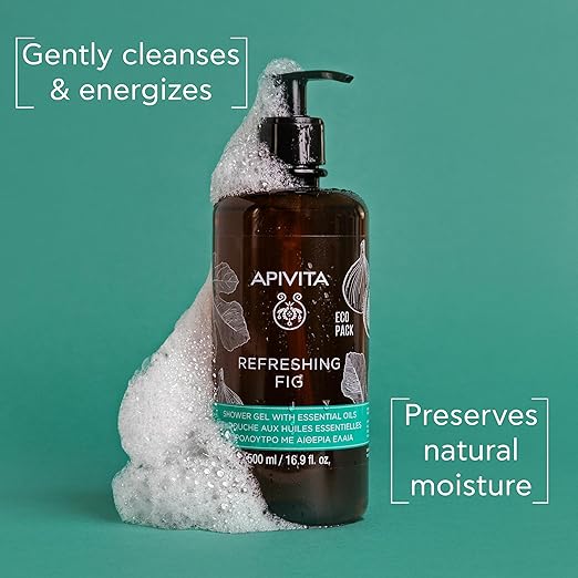 APIVITA Refreshing Fig Shower Gel | Moisturizing &amp Revitalizing Body Wash with Fig Propolis &amp Essential Oils 500 mL / 16.9 oz