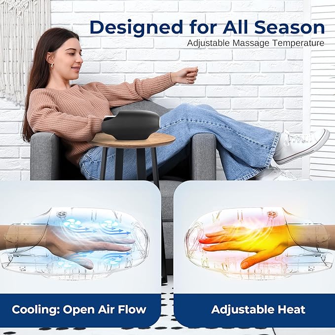SereneLife Hand Massager with Heat and Compression with Kneading 6 Modes 6 Intensity Levels 3 Timer Settings for Hand Relaxation Stress Relief and Muscle Tension Relief