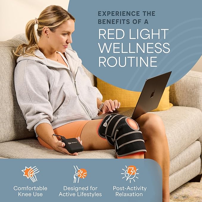 LifePro - Red Light Therapy for Knee Brace – Portable Knee Massager with 660nm Red &amp 850nm Infrared LEDs - Vibration &amp Pulsed Modes - Biorecover Rechargeable Light Therapy Device for Joint Wel