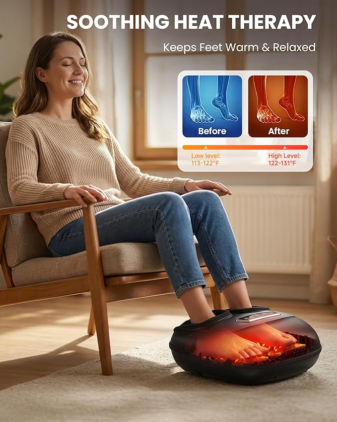 CILI Foot Massager with Heat Shiatsu Foot Massager for Pain Relief &amp Plantar Fasciitis Electric Heated Feet Massager with Kneading Compression &amp Vibration Washable Sleeve FSA Eligible HSA