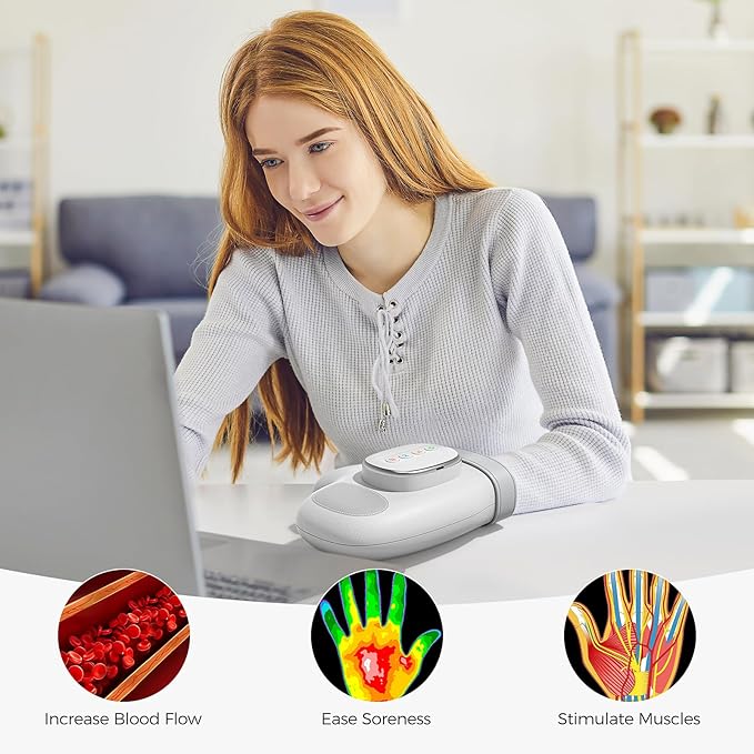 WUX Hand Massager with Heat Compression Relief 3 Massage 4 Temperatures 5 Compression Models Therapy Glove Arthritis &amp Wrist Carpal Tunnel Muscles Pressure Point Therapy Ideal Gifts for Women/M