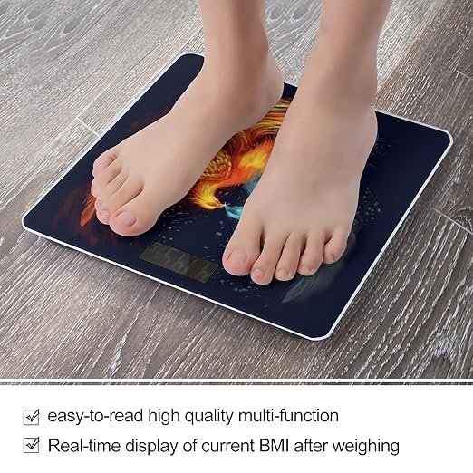 Fire and Water Phoenix Bathroom Scale Large LCD Backlight Display Digital Scale Rounded Corners Body Scales Automatic Power On/Off Bathroom Scales for Home Bedrooms