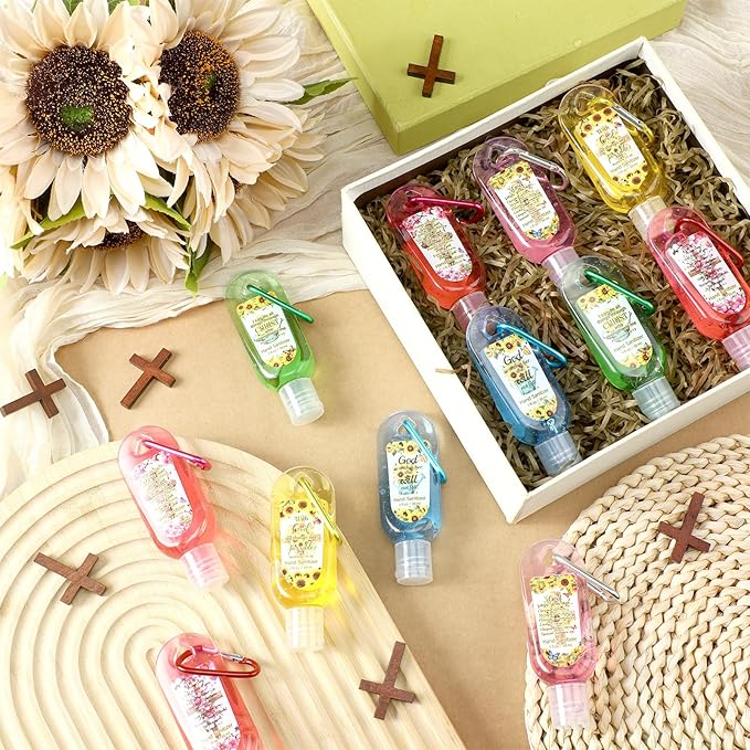 24 Pack Christian Hand Sanitizer Keychain Bible Verse Mini Hand Sanitizer Keychain Bulk Travel Size Christian Gift for Women Religious Gifts for Women Teacher Coworker Wedding Church Mother's Day Gift