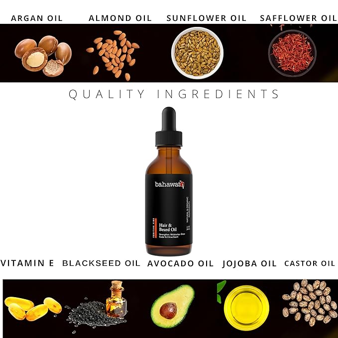 BAHAWAT Beard Oil -Premium Beard Oil Conditioner &amp Softener - Cedarwood &amp Citrus scent- Eliminates Beard Itch Promote a Healthy Full Beard Natural Ingredients 2 ounce.