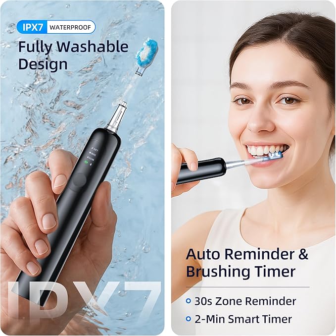 SYNHOPE 60° Oscillating Sonic Toothbrush - 33K RPM Power Clean Unique 60° Swing Amplitude 3 Brush Heads IPX7 Waterproof - Teeth Whitening &amp Gum Health Boost