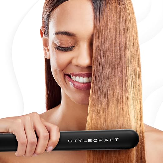 StyleCraft STAY-TEMP Professional 1-Inch Titanium Flat Iron Titanium Ultra-Thin Hair Straightener for All Hair Types