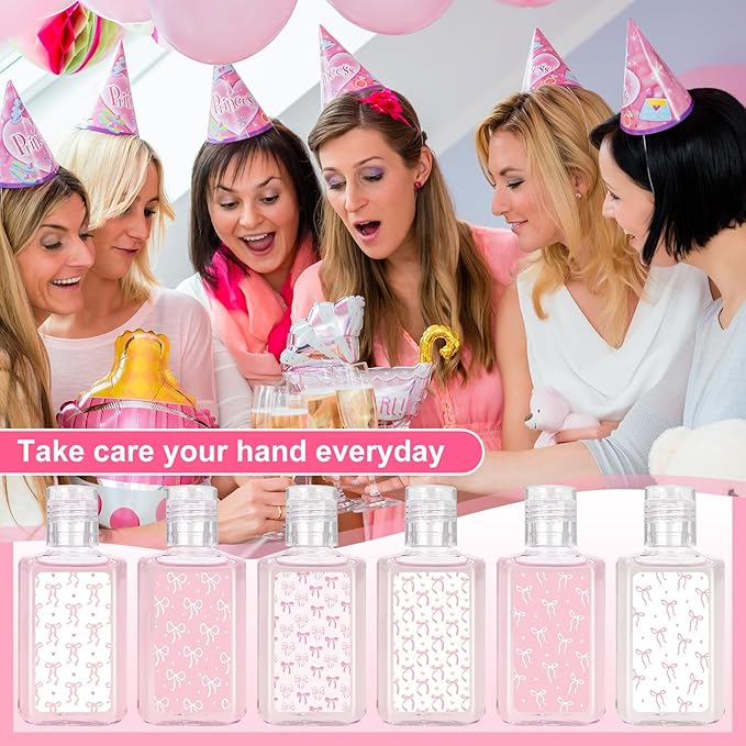 50 Pcs Pink Bow Mini Hand Sanitizer Bulk Pink Coquette Bow Party Favors 1fl oz Travel Size Hand Soap for Bachelorette Wedding Christmas Birthday Baby Shower Party