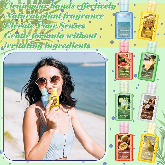 Frienda 24 Pcs Summer Themed Scented Mini Hand Sanitizers Bulk 1 Fl oz Travel Size Hand Sanitizer Assorted Scents Employee Appreciation Gifts for Coworker Staff Teacher Nurse Office Thank You Gifts