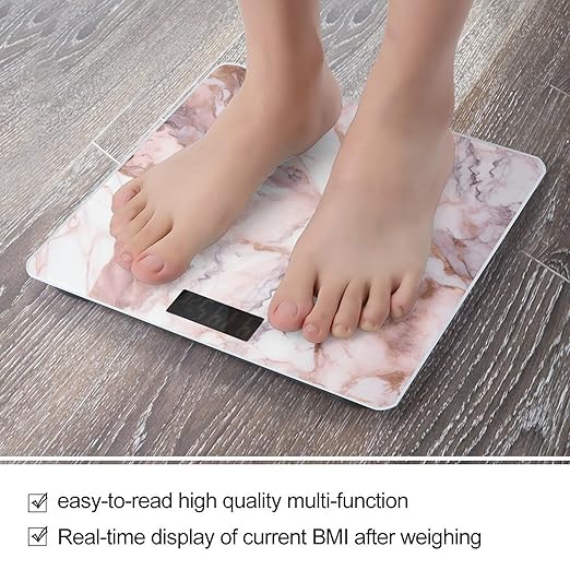 Pink White Marble Pattern Bathroom Scale for Body Weight Bathroom Weighing Scale with Backlit LCD Display Highly Accurate Measures Weight Up to 180kg
