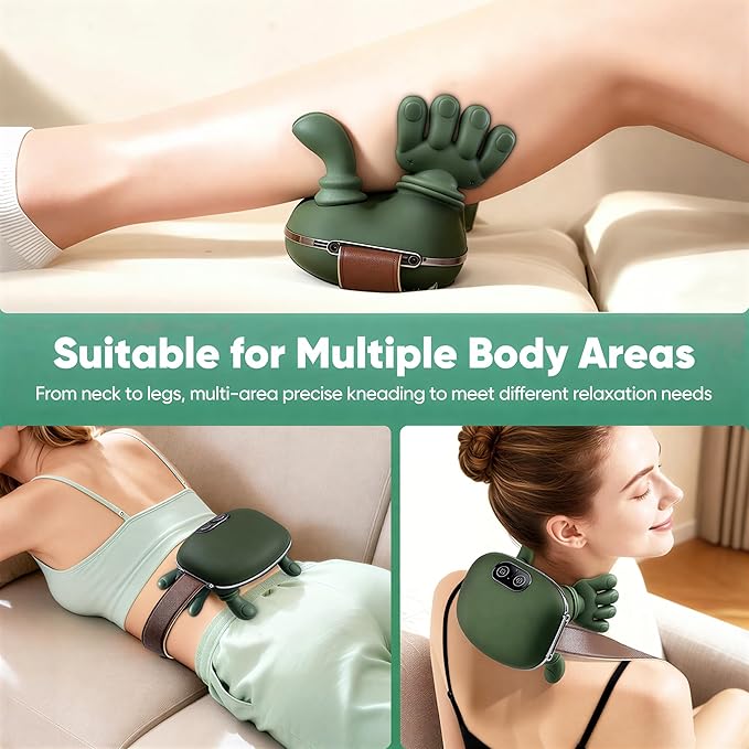 4D Shiatsu Neck Massager with Heat Wireless Deep Tissue Back &amp Shoulder Massager for Cervical Pain Relief Portable Rechargeable Kneading Massage Device for Home Office &amp Travel