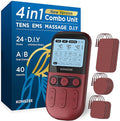 4 in 1 - D.I.Y &amp Tens Unit &amp EMS &amp Massage Muscle Stimulator Dual Channel TENS Units Therapy Machine for Pain Relief FDA Cleared Rechargeable Electronic Pulse Massagerwith 12pcs Electro