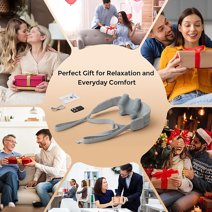 Neck Massager with Heat Shiatsu Back and Neck Massager for Pain Relief Deep Tissue 6D Kneading Massager for Neck Shoulders Back and Legs Portable Shoulder Massager Dad Mom(Gray)