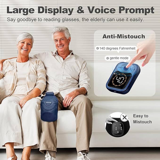KingPavonini Cordless Knee Massager for Pain Relief Newly 4 Motors Vibration 5 Heat Levels 6 Massage Modes Knee Heating Pad for Knee Pain Heated Knee Massager Brace Gifts for Mom Dad (Blue 1.0)