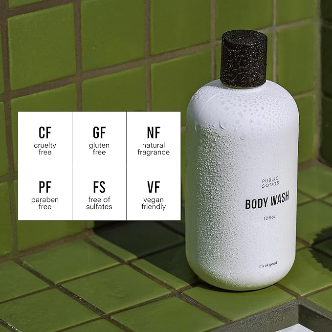 Public Goods Body Wash for Men and Women | Natural Soap for Bath &amp Shower | Body Scrub Made with Organic Essential Oils | Sulfate &amp Paraben Free | Vegan Friendly | 12 Fl Oz Bottle (Pack of 2)