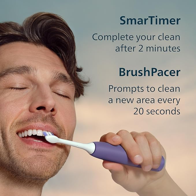 Philips Sonicare 6700 Series Electric Toothbrush - Next-Generation Sonicare Technology Pressure Sensor 9 Brushing Settings SmarTimer BrushPacer 21-Day Runtime Travel Case Purple HX7417/04