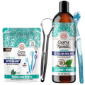 GuruNanda Fresh Start Oral Care Bundle – 70ct Disposable Pre-Pasted Toothbrushes &amp 8oz CocoMint Oil Pulling for Easy Refreshing Oral Hygiene