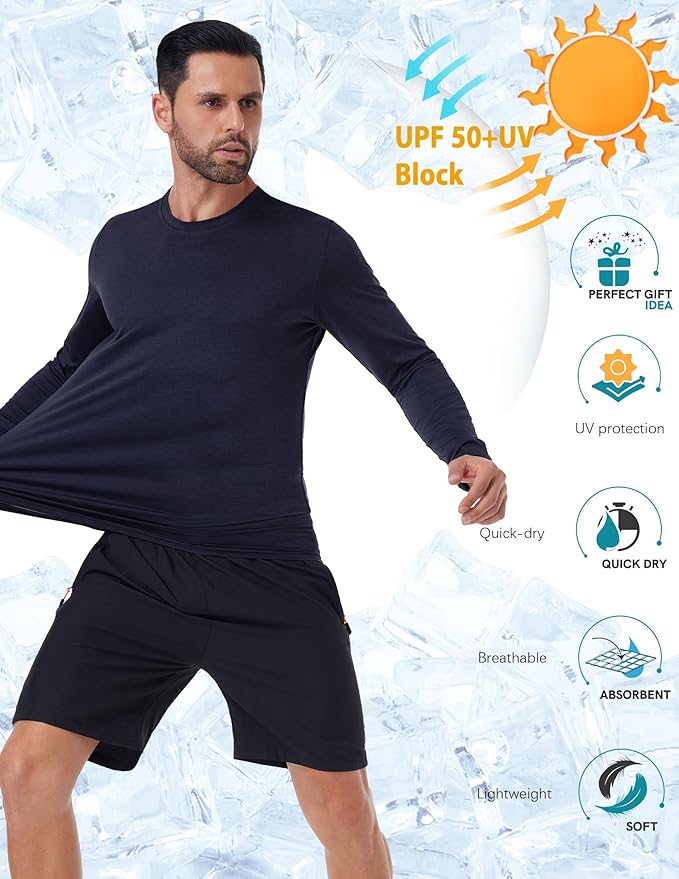 6/7 Pack Men's Quick Dry Long Sleeve Shirts UPF 50+ UV Sun Protection SPF Shirt Moisture Wicking T-Shirt for Casual Workout