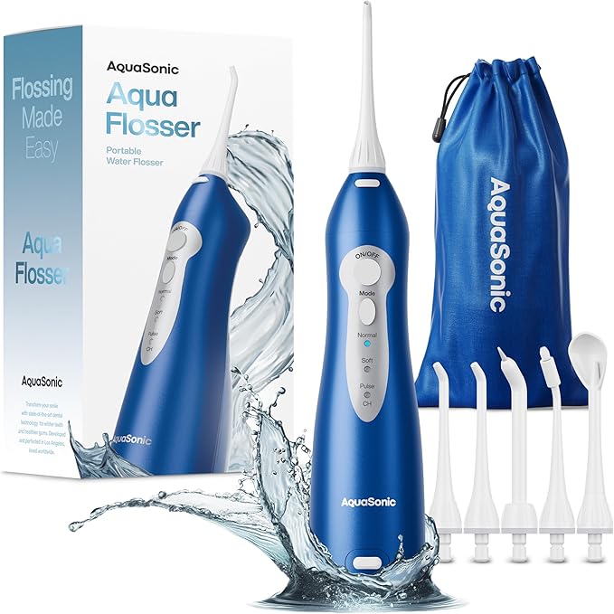 AquaSonic Water Flosser - Cordless Rechargeable Water Flossers for Teeth Cleaning - Waterproof Aqua Flosser Portable Oral Irrigator for Dental Cleaning with 5 Jet Tips – Braces Home Travel