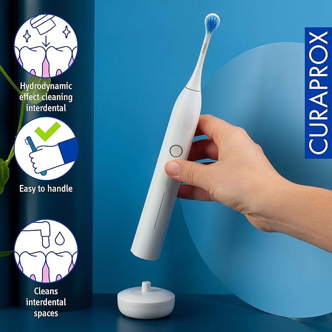Curaprox Hydrosonic Pro Sonic Toothbrush – for Sensitive Teeth Implants and Braces | Professional Cleaning at Home | Set with Three Brush Heads