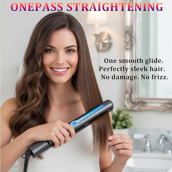 NITION Ceramic Tourmaline Hair Straighteners LCD Flat Iron MCH 10s Fast Heating Up. 1 Smooth 3D Floating Plate Healthy Straightening Tools. Travel Pouch Bag. Dual Voltage. Luxury Gift Box. Black