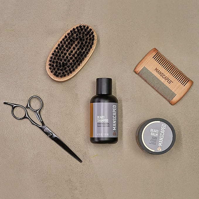 MANSCAPED® Beard Care Kit Includes UltraPremium Moisturizing Beard Shampoo &amp Balm Soft Brush Comb &amp Precision Scissors for Grooming &amp Trimming Facial Hair