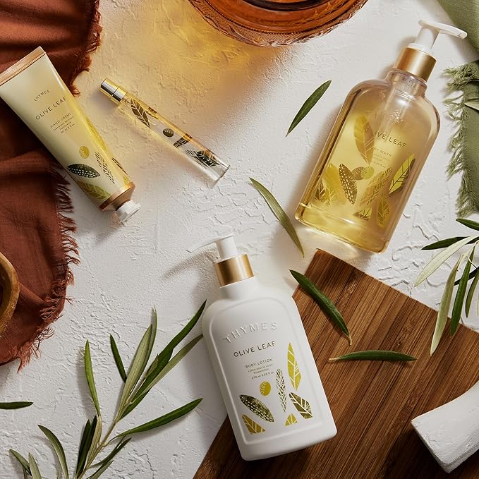 Thymes Moisturizing Body Wash with Pump - Body Soap - Bath Products - Skin Care - Liquid Soap with Notes of Sardinian Laurel Leaf Lavender Flowers Patchouli &amp Balsam (Olive Leaf 9.25 fl oz)