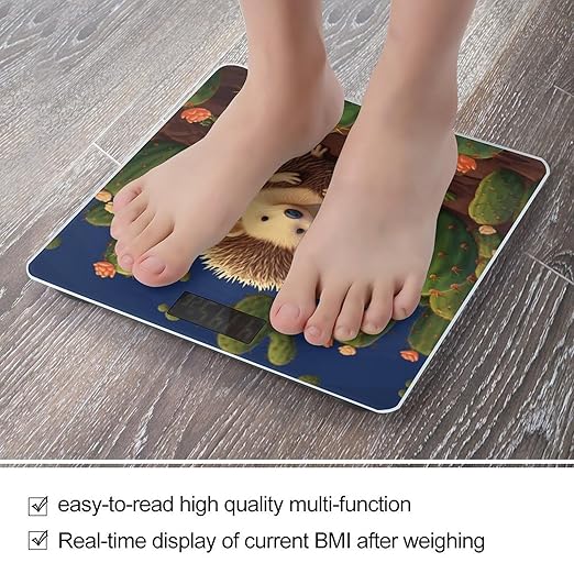 Hedgehog Cactus Scale for Body Weight High Precision Digital Weight Scales with LCD Display Anti-Slip Sturdy Slim Tempered Glass Bathroom Scale for Home Use