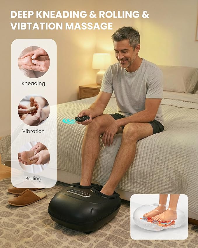 CILI 2026 Upgraded 4-in-1 Heated Foot Massager with Shiatsu Compression &amp Vibration Feet Massager Machine with Independent Controls Remote Control Deep Kneading Fits Big Feet 14 Men Women Gi