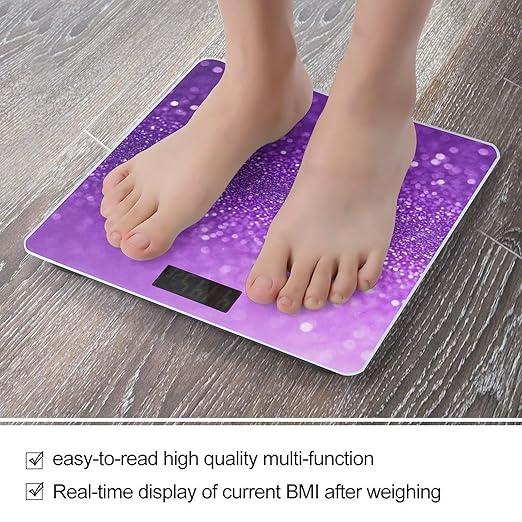Women's Fashion Automatic Switch Digital Bathroom Weighing Scale Smart Scale Purple Glitter Sparkle Pattern
