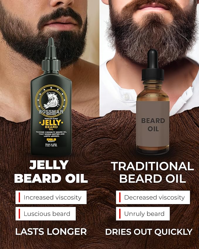 Bossman Jelly Beard Oil for Men - 3 Pack (12 oz in Total Gold Scent) – Softens Moisturizes &amp Conditions with Natural Ingredients