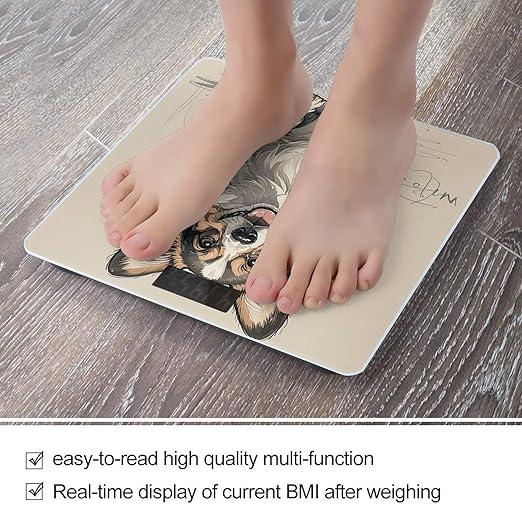Hand Drawn Sketch Corgi Digital Bathroom Scale for Body Weight Weighing Scale with Backlit LCD Display High Precision Measurements &amp Measures Weight Up to 180kg