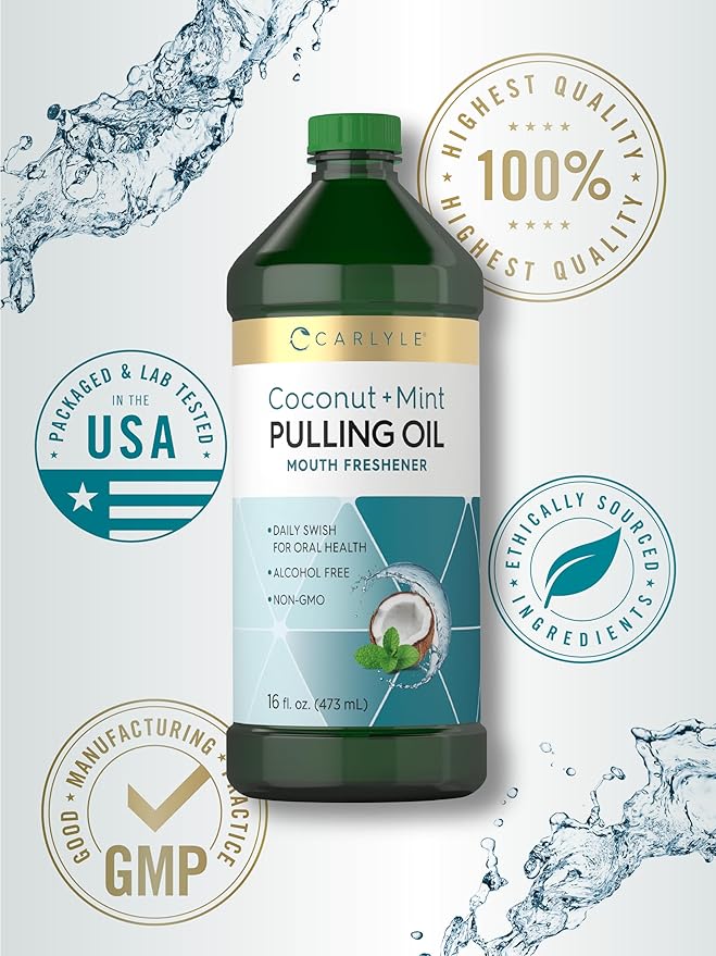 Carlyle Coconut and Mint Pulling Oil | 16 fl oz (Pack of 2) | For Teeth and Gums | Alcohol Free &amp Non-GMO