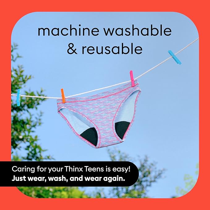 Thinx Teens Period Underwear Brief-Style Period Panties for Teens Holds Up to Regular 12 Tampons Period Panties Reusable