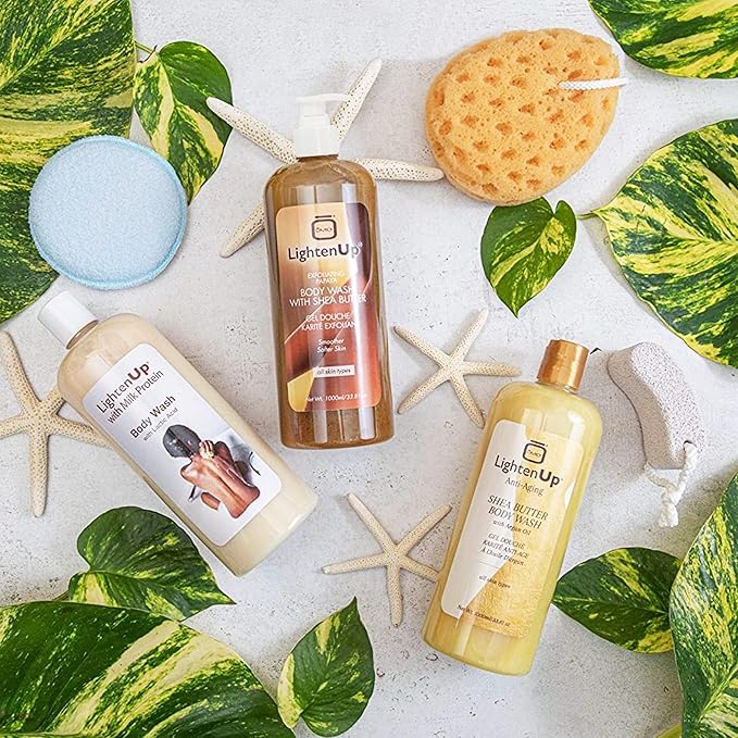OMIC Lighten-Up LightenUp Exfoliating Body Wash - 33.8 Fl oz / 1000 ml - Formulated to Exfoliate and to Nourish Skin with Shea Butter Papaya