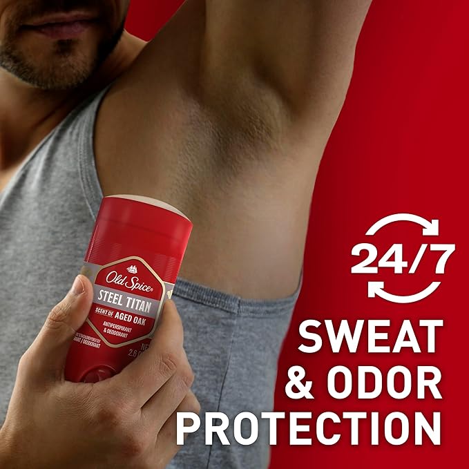 Old Spice Antiperspirant Deodorant for Men 24/7 Sweat &amp Odor Protection 24/7 Lasting Freshness Invisible Solid Steel Titan with Aged Oak Scent 2.6 oz (Pack of 6)