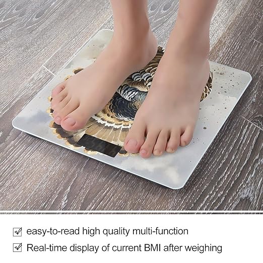 Meleagris Gallopavo Bathroom Scale for Body Weight Bathroom Weighing Scales with Back Lit LED Display Sturdy Tempered Glass Body Weight Bathroom Scale 400lb Weighing