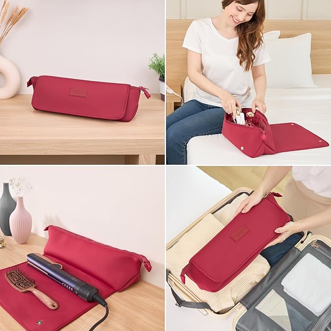 BAREFOOT CARIBOU Hair Tools Travel Bag and Heat Resistant Mat for Flat Irons Straighteners Curling Iron and Haircare Accessories 2-in-1 design with Interior Pockets Portable Organizer