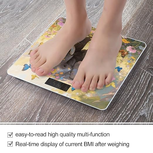 Butterfly Elephant Weight Scale Large Digital Bathroom Scales with Bright LED Display Non Slip Digital Scale and Step On Fashion Weighing Machine for Body
