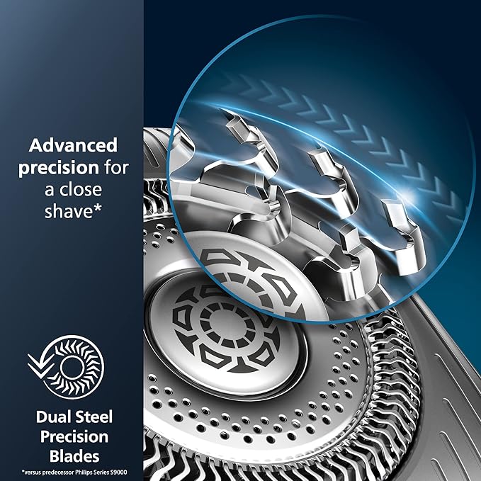 Philips Norelco Shaver Series 9000 Wet and Dry Electric Shaver with Lift &amp Cut Shaving System and SenseIQ Technology Pop-up Trimmer Cleaning Pod and Travel Case Chrome Silver Model S9985/84