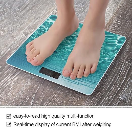 Blue Aqua Pool Water Bathroom Scale Large LCD Backlight Display Digital Scale Rounded Corners Body Scales Automatic Power On/Off Bathroom Scales for Home Bedrooms