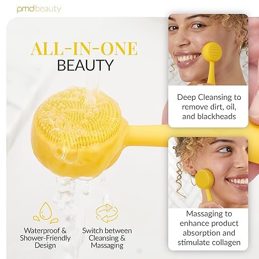 PMD Clean Mini - Smart Facial Cleansing Device with Silicone Brush &amp Anti-Aging Massager - Waterproof - SonicGlow Vibration Technology - Clear Pores and Blackheads - Lift Firm and Tone Skin