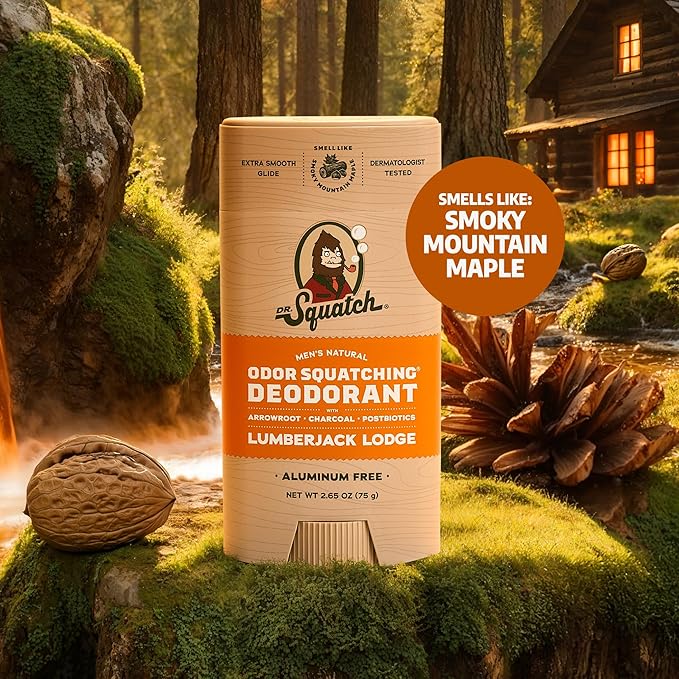Dr. Squatch Natural Men’s Deodorant – Aluminum Free Natural Deodorant Men with Charcoal &amp Postbiotics for 72-Hour Odor Protection – Fresh Falls 2.65oz Stick