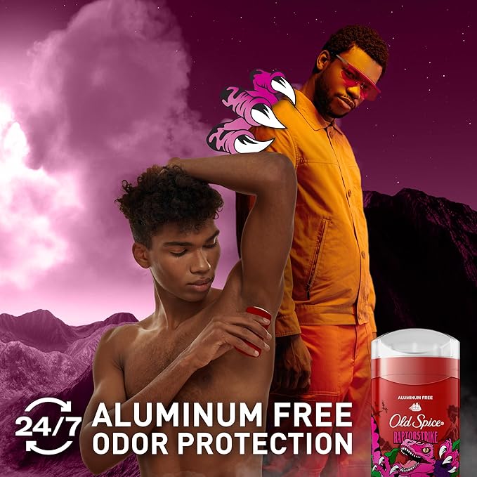 Old Spice Aluminum Free Deodorant for Men 24/7 Odor Protection 24/7 Freshness &amp Lasting Scent Goes on Clear Raptorstrike with Dark Berry Scent 3.0 oz (Pack of 3)