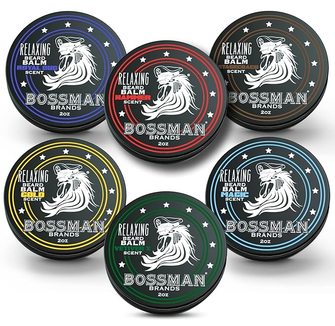 Bossman Beard Balm Variety Pack - Beard Grooming Growth and Care Kit - Softener and Moisturizer - All 6 Scents