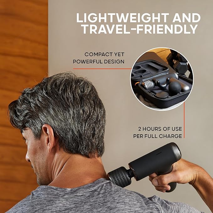 Sharper Image Powerboost Hot + Cold Massage Gun Bundle - Deep Tissue Percussion Massagers with Heat/Cool Therapy Multiple Attachments &amp Speeds Quiet Ergonomic Design Muscle Relief Workout Recov