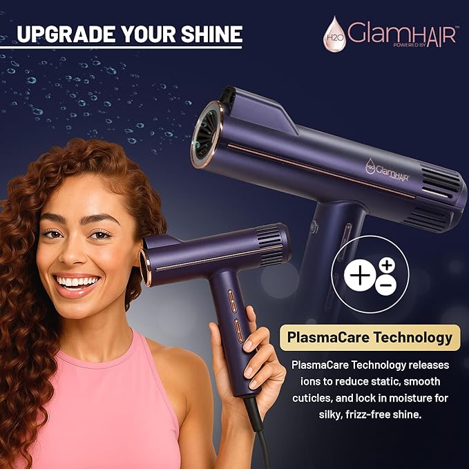 H2O Steam Styler Ultimate Steam Hair Straightener &amp Curler Salon Results Frizz Control Shine &amp Hydration Infrared Heat &amp Ion Therapy for All Hair Types (Glam-Hair AI Hairdryer)